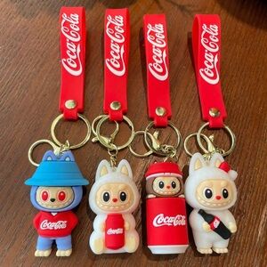 BUNDLE OF 4 Coca-Cola Red and White Character Keychains